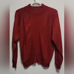 Women's Cable-Panel Crewneck Sweater in Brick Red
